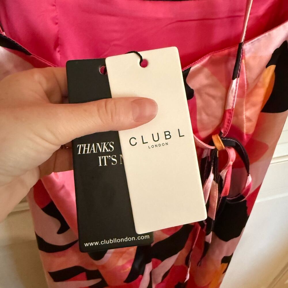 NWT NEW Club L London A-List Pink Printed Cowl Neck Satin Maxi Dress - Picture 7 of 10